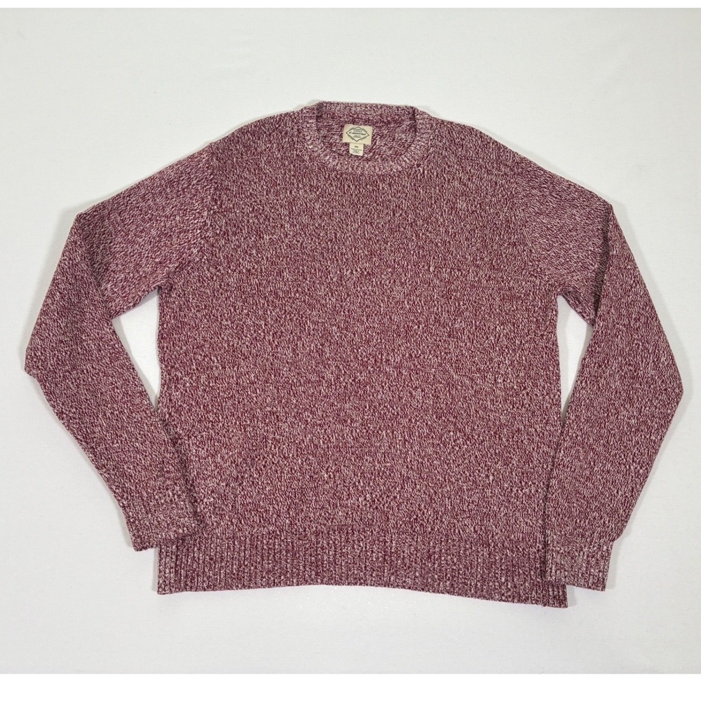St Johns Bay Mens L Maroon White Space Dye Marled Crewneck Knit Sweater